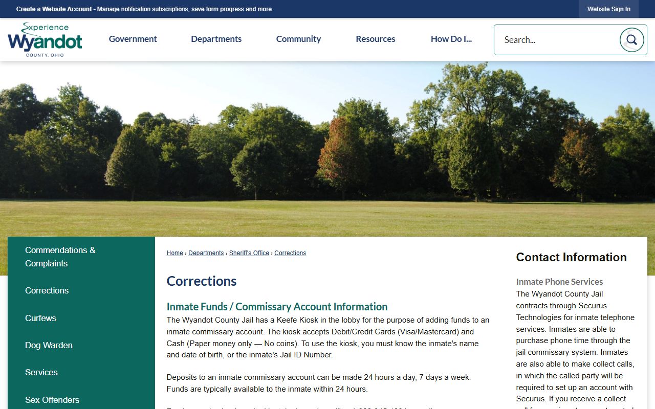 Wyandot County Jail inmate lookup corrections page
