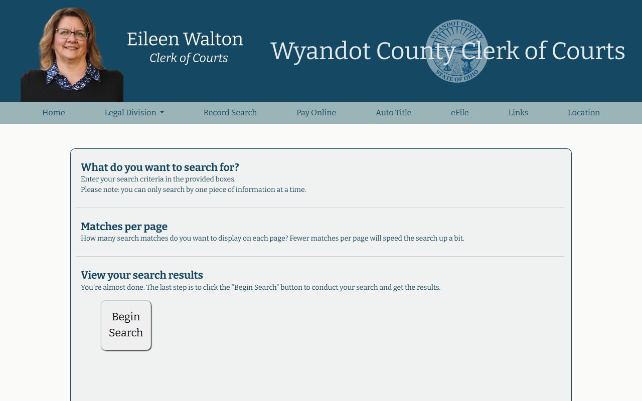 Wyandot County court records after arrest CaseLook search form
